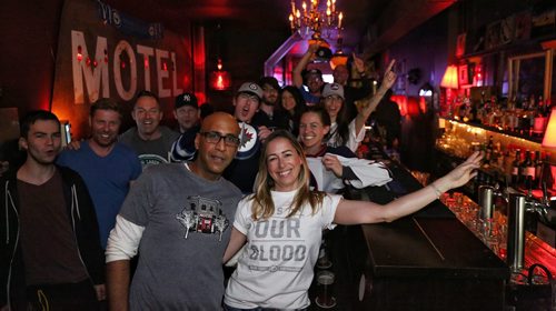 MIKE DEAL / WINNIPEG FREE PRESS
Danny Greaves and Lisa Black in their Toronto bar, Motel, which has turned into a Winnipeg Jets sports bar whenever the team plays. 
Thursday, May 3, 2018.