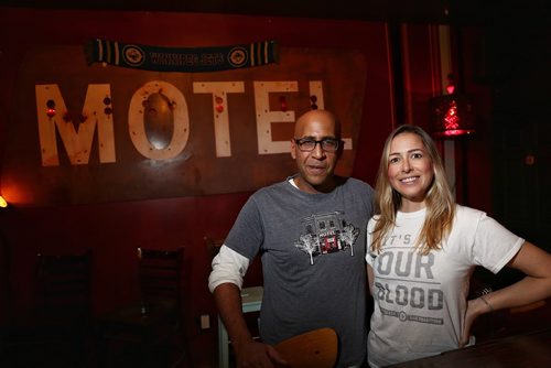 MIKE DEAL / WINNIPEG FREE PRESS
Danny Greaves and Lisa Black in their Toronto bar, Motel, which has turned into a Winnipeg Jets sports bar whenever the team plays. 
Thursday, May 3, 2018.