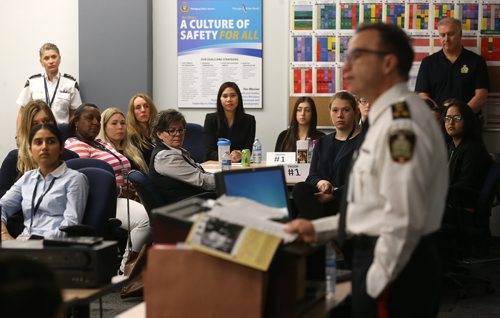 TREVOR HAGAN / WINNIPEG FREE PRESS
Winnipeg Police Chief Danny Smyth speaks to 60 women who came out to the third Future Women in Law Enforcement event at Police Headquarters, Saturday, May 5, 2018.