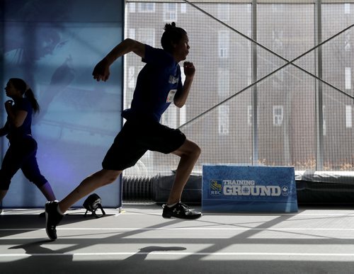 TREVOR HAGAN / WINNIPEG FREE PRESS
Bradly Lundie, one of 100 athletes from qualifying events in Saskatoon, Brandon and Winnipeg participated in the RBC Training Ground at the University of Winnipeg, Saturday, May 5, 2018.