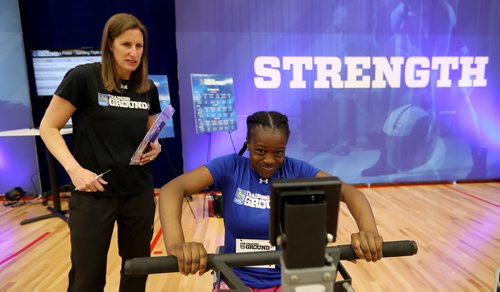 TREVOR HAGAN / WINNIPEG FREE PRESS
Aminat Ayoade, one of 100 athletes from qualifying events in Saskatoon, Brandon and Winnipeg participated in the RBC Training Ground at the University of Winnipeg, Saturday, May 5, 2018.