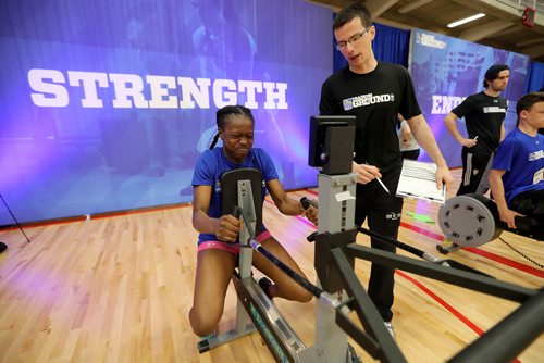 TREVOR HAGAN / WINNIPEG FREE PRESS
Aminat Ayoade, one of 100 athletes from qualifying events in Saskatoon, Brandon and Winnipeg participated in the RBC Training Ground at the University of Winnipeg, Saturday, May 5, 2018.