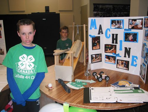 Canstar Community News April 28 - La Salle 4-H Club member Luc Cormier shows his Explore Machines project at the club's achievement on April 28. (ANDREA GEARY/CANSTAR COMMUNITY NEWS)