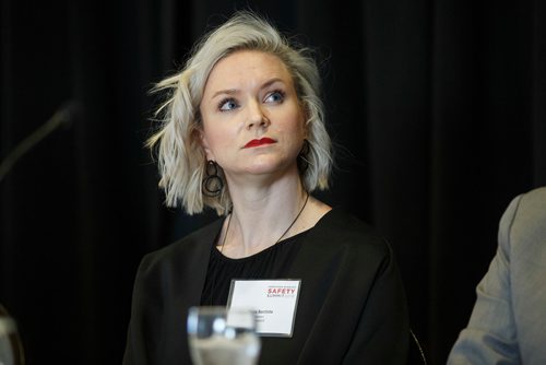 MIKE DEAL / WINNIPEG FREE PRESS
Dora Bastista with Stantec during panel discussion during the Downtown Winnipeg Safety Summit.
180507 - Monday, May 07, 2018.