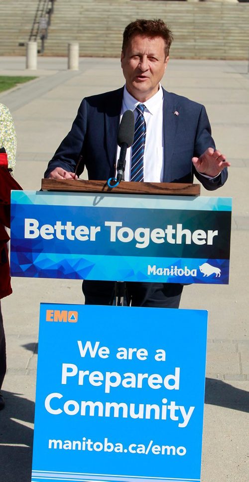 BORIS MINKEVICH / WINNIPEG FREE PRESS
Emergency Preparedness Week press conference held at the South lawn, Legislative Building grounds. Infrastructure Minister/minister responsible for emergency measures Ron Schuler at the event. NICK MARTIN STORY May 7, 2018