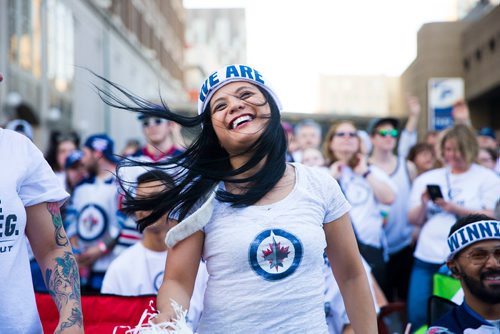 MIKAELA MACKENZIE / WINNIPEG FREE PRESS
Melanie IIag dances at the whiteout street party in Winnipeg on Monday, May 7, 2018. 
Mikaela MacKenzie / Winnipeg Free Press 2018.