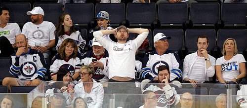 PHIL HOSSACK / WINNIPEG FREE PRESS - The fans remaining stood stunned at the Jets 4-0 loss against the Nashville Predators after the 3rd period Monday night at the Bell / MTS Centre. See story.  - MAY 7, 2018.

