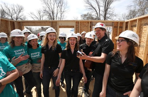 RUTH BONNEVILLE / WINNIPEG FREE PRESS

Artistic Director of the Winnipeg Youth Choir, Garth Rempel (with guitar),and a small group of its singers will be singingsing for volunteers from the Johnston Group Inc. for Habitat for Humanity at a build site located at 1979 Bannatyne Avenue West Tuesday.  

This is in anticipation of the WYC's benefit concert "Building Hope"which will take place at 7pm on Monday, May 14, 2018 at the Centennial Concert Hall. 

Standup photo 


May 08,  2018

