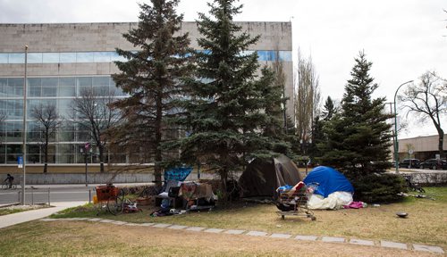 MIKE DEAL / WINNIPEG FREE PRESS
All Saints Anglican Church at Broadway and Osborne where a tent village has sprung up of about a dozen homeless.
180509 - Wednesday, May 09, 2018.