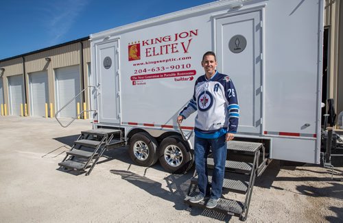 MIKE DEAL / WINNIPEG FREE PRESS
Steven Moon, president of King's Services, bought the existing port-a-potty business some 15 years ago, and grew it from a one-truck operation into a business with over 1,000 portable toilets and a staff of close to forty.
The Elite V, a deluxe unit that comes with a granite counter, air-conditioning and individual, wooden stalls for both men and women.
180510 - Thursday, May 10, 2018.