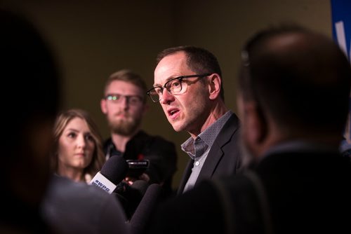 MIKAELA MACKENZIE / WINNIPEG FREE PRESS
Kevin Donnelly, senior vice-president of venues and entertainment for True North Sports + Entertainment, announces a new ticketing policy for the whiteout street party this Saturday in Winnipeg on Friday, May 11, 2018. 
Mikaela MacKenzie / Winnipeg Free Press 2018.