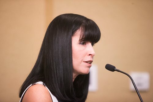 MIKAELA MACKENZIE / WINNIPEG FREE PRESS
Economic Development Winnipeg president and CEO Dayna Spiring speaks at the Richardson Building in Winnipeg on Friday, May 11, 2018. 
Mikaela MacKenzie / Winnipeg Free Press 2018.