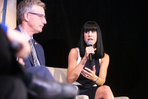 MIKAELA MACKENZIE / WINNIPEG FREE PRESS
Economic Development Winnipeg president Dayna Spiring speaks on a panel at the Richardson Building in Winnipeg on Friday, May 11, 2018. 
Mikaela MacKenzie / Winnipeg Free Press 2018.