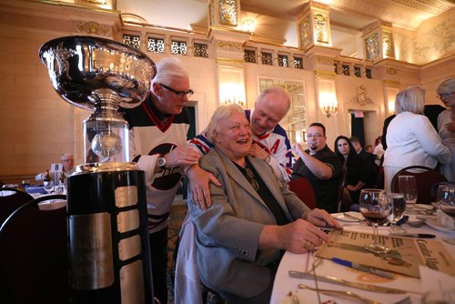 RUTH BONNEVILLE / WINNIPEG FREE PRESS

Legendary Winnipeg Jets Players, Ulf Nilsson (left 14), Bobby Hull (centre) and Anders Hedberg pose for photos next to the Avco Cup at the WHA Jets luncheon at the Fort Garry Hotel three-day reunion on the 40 anniversary of the 1977-78 Avco Cup-winning Winnipeg Jets.

See Kevin Rollason story 

May 12,  2018

