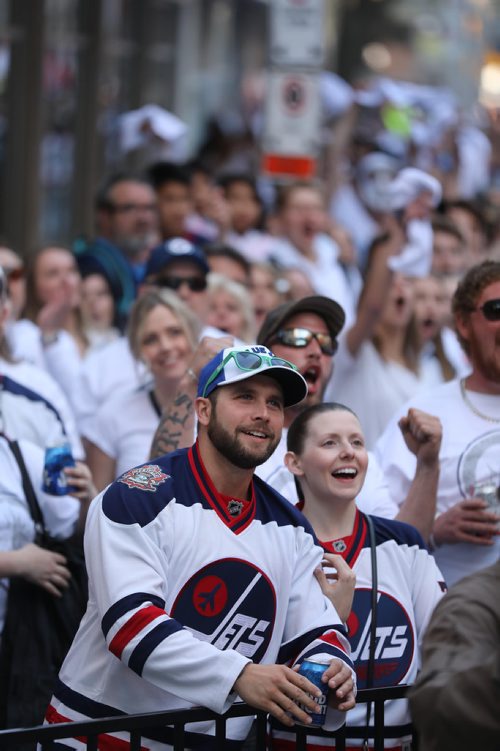 RUTH BONNEVILLE / WINNIPEG FREE PRESS

Thousands of Winnipeg Jets fans scream at the start of the Winnipeg Jets vs Vegas Golden Knights game outside MTS Centre on Donald Street during the fan party Saturday.



May 12,  2018
