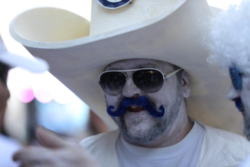 RUTH BONNEVILLE / WINNIPEG FREE PRESS


A fan dressed in all white except for a blue moustache at he fan street party just prior to the start of the Winnipeg Jets vs Vegas Golden Knights game Saturday.


May 12,  2018
