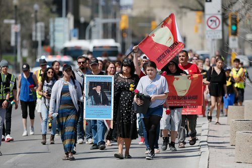 JOHN WOODS / WINNIPEG FREE PRESS
People walk in the 14th annual Mother's Day Memorial Walk in downtown Winnipeg Sunday, May 13, 2018. Family, friends and supporters walked to honour missing and murdered loved ones.