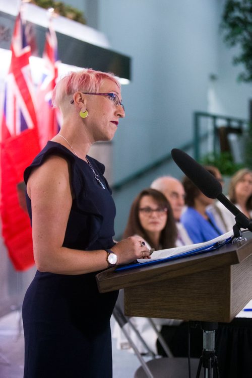 MIKAELA MACKENZIE / WINNIPEG FREE PRESS
Dr. Ginette Poulin, medical director of the Addictions Foundation of Manitoba, announces the release of the Virgo report on mental health and addictions recommendations in the Albrechtsen Research Centre in Winnipeg on Monday, May 14, 2018.
Mikaela MacKenzie / Winnipeg Free Press 2018.