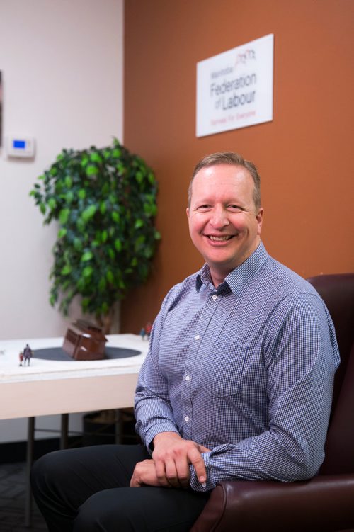 MIKAELA MACKENZIE / WINNIPEG FREE PRESS
Kevin Rebeck, president of the Manitoba Federation of Labour, poses for a portrait at Union Centre in Winnipeg on Monday, May 14, 2018.
Mikaela MacKenzie / Winnipeg Free Press 2018.