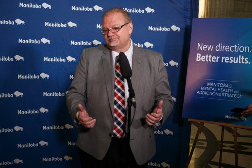 MIKE DEAL / WINNIPEG FREE PRESS
Minister of Health, Seniors and Active Living, Kelvin Goertzen, tells the gathered media after Question Period that the embargoed VIRGO report sent out in the morning was the wrong one.
180514 - Monday, May 14, 2018.