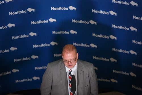 MIKE DEAL / WINNIPEG FREE PRESS
Minister of Health, Seniors and Active Living, Kelvin Goertzen, tells the gathered media after Question Period that the embargoed VIRGO report sent out in the morning was the wrong one.
180514 - Monday, May 14, 2018.