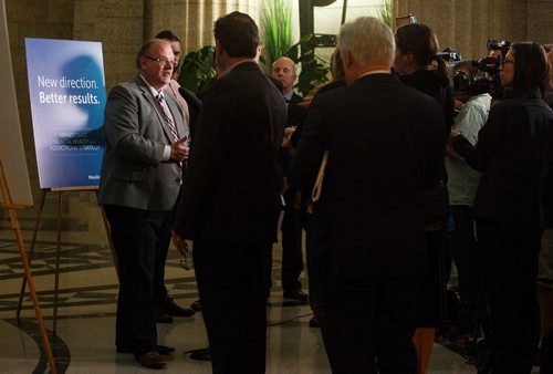 MIKE DEAL / WINNIPEG FREE PRESS
Minister of Health, Seniors and Active Living, Kelvin Goertzen, tells the gathered media after Question Period that the embargoed VIRGO report sent out in the morning was the wrong one.
180514 - Monday, May 14, 2018.