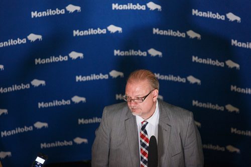 MIKE DEAL / WINNIPEG FREE PRESS
Minister of Health, Seniors and Active Living, Kelvin Goertzen, tells the gathered media after Question Period that the embargoed VIRGO report sent out in the morning was the wrong one.
180514 - Monday, May 14, 2018.