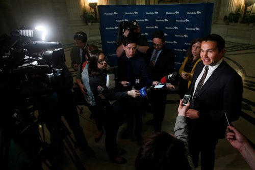 JOHN WOODS / WINNIPEG FREE PRESS
Manitoba NDP leader Wab Kinew speaks to media at The Manitoba legislature Tuesday, May 15, 2018.