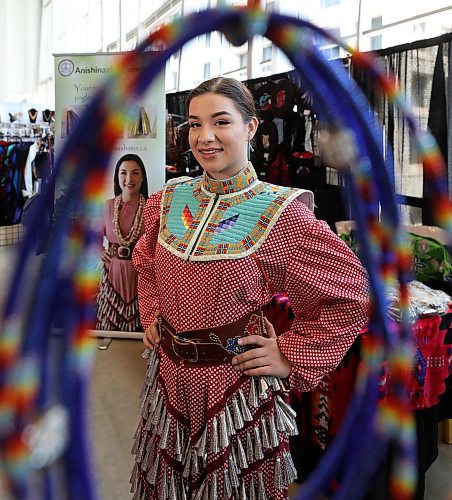 RUTH BONNEVILLE / WINNIPEG FREE PRESS

BiZ: Young, Indigenous entrepreneur, Emile McKinney from Swan Lake First Nation, shows off her jingle dress with jingles made by her company called Anishinaabe Bimishimo at Vision Quest held at the Convention Centre Wednesday.

See Martin Cash story.

May 15,  2018

