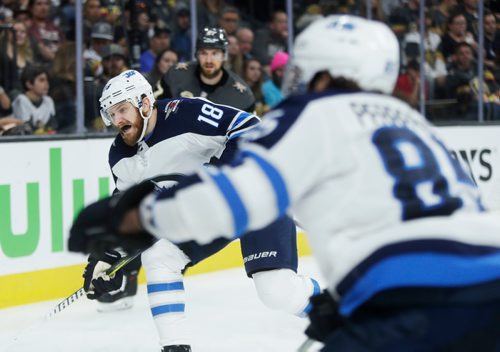 MIKAELA MACKENZIE / WINNIPEG FREE PRESS
Jets forward Bryan Little goes for the puck in Game 3 at the T-Mobile Arena in Las Vegas on Wednesday, May 16, 2018. The game ended 2-3 for the Knights.
Mikaela MacKenzie / Winnipeg Free Press 2018.