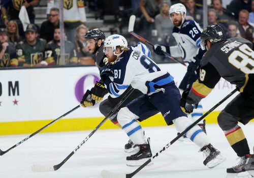 MIKAELA MACKENZIE / WINNIPEG FREE PRESS
Jets forward Kyle Connor chases the puck in the third period in Game 3 at the T-Mobile Arena in Las Vegas on Wednesday, May 16, 2018. The game ended 2-3 for the Knights.
Mikaela MacKenzie / Winnipeg Free Press 2018.