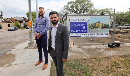 RUTH BONNEVILLE / WINNIPEG FREE PRESS


BIZ - Ralph's
Monday real estate piece, 
Jon Blumberg (tall, blue) and DJ Trudeau with Monopoly Realtors stand next to former location of a family business called Ralphs Tailoring.  Story on how second generation knocked down original building and is redeveloping it into office/commercial space.  

May 17,  2018
