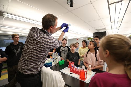 RUTH BONNEVILLE / WINNIPEG FREE PRESS


Feature story on youth BIOlab teacher, Stephen Jones, who received the Prime Minister's Award for Teaching Excellence from Federal MP Dan Vandal on Wednesday at the lab which is located in the basement of the  Albrechtsen Research Centre on Tache Ave. 

Story is on the program itself, which brings kids in almost daily to learn about labs/do experiments.

Grade 8 students from Stonybrook middle school in Steinbach spend the morning with BIOlab teacher, Stephen Jones, and learn about cells and the heart by doing experiments to divide cels and get the opportunity to examine a pigs heart to learn more about how it functions.  

Photo of teacher, Stephen Jones, teaching students how to separate the cells.  

Jane Gerster  | Health Reporter 

May 17,  2018
