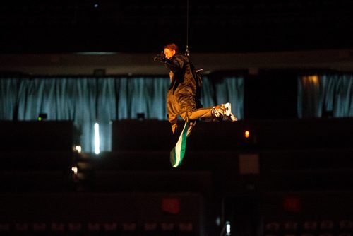 MIKAELA MACKENZIE / WINNIPEG FREE PRESS
Zachary Frongillo, who plays the Jets "villain," during dress rehearsal at the T-Mobile Arena in Las Vegas on Friday, May 18, 2018.
Mikaela MacKenzie / Winnipeg Free Press 2018.