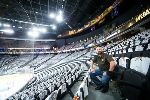 MIKAELA MACKENZIE / WINNIPEG FREE PRESS
Jonny Greco, VP of Events & Entertainment for the Vegas Knights poses for a portrait at the T-Mobile Arena in Las Vegas on Friday, May 18, 2018.
Mikaela MacKenzie / Winnipeg Free Press 2018.