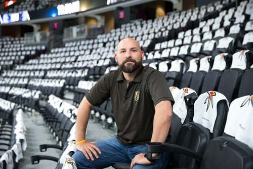 MIKAELA MACKENZIE / WINNIPEG FREE PRESS
Jonny Greco, VP of Events & Entertainment for the Vegas Knights poses for a portrait at the T-Mobile Arena in Las Vegas on Friday, May 18, 2018.
Mikaela MacKenzie / Winnipeg Free Press 2018.