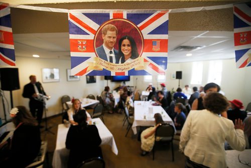 JOHN WOODS / WINNIPEG FREE PRESS
Members of the United Empire Loyalists with their fancy headwear gather at the University of Winnipeg Club to view the wedding of Prince Harry and Meghan Markle Saturday, May 19, 2018.