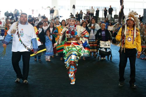 JOHN WOODS / WINNIPEG FREE PRESS
Chante Speidel, Miss Manito Ahbee, dances for murdered and missing indigenous women and girls at Manito Ahbee in the Convention Centre Saturday, May 19, 2018.