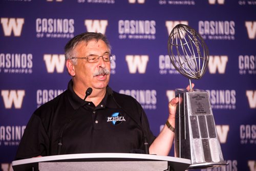 MIKAELA MACKENZIE / WINNIPEG FREE PRESS
Rick Henkewich speaks at a press conference before the Senior Bowl next Saturday in Winnipeg on Wednesday, May 23, 2018.  
Mikaela MacKenzie / Winnipeg Free Press 2018.