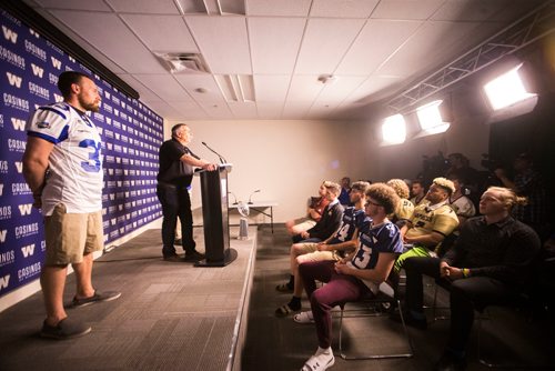 MIKAELA MACKENZIE / WINNIPEG FREE PRESS
Rick Henkewich speaks at a press conference before the Senior Bowl next Saturday in Winnipeg on Wednesday, May 23, 2018.  
Mikaela MacKenzie / Winnipeg Free Press 2018.