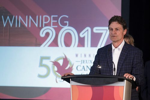 MIKE DEAL / WINNIPEG FREE PRESS
Jeff Hnatiuk, President & CEO, 2017 Canada Summer Games, during the announcement for the financial legacy of the 2017 Canada Summer Games at the Canada Games Sport for Life Centre, Friday morning.
180525 - Friday, May 25, 2018.