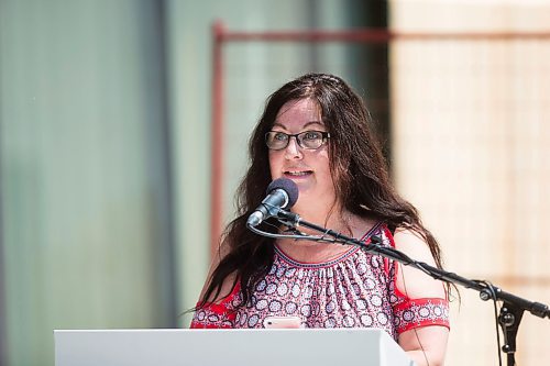 MIKAELA MACKENZIE / WINNIPEG FREE PRESS
Sharon Parenteau, General Manager of the Louis Riel Institute at Manitoba Metis Federation, speaks before the Winnipeg Art Gallery breaks ground for the new Inuit Centre in Winnipeg on Friday, May 25, 2018.  
Mikaela MacKenzie / Winnipeg Free Press 2018.