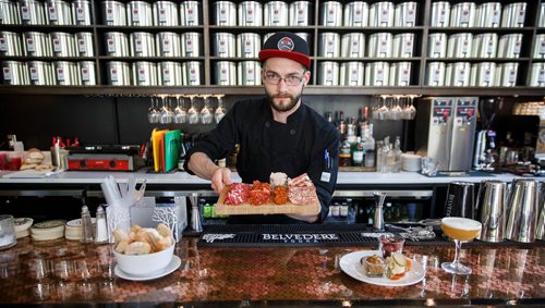 MIKE DEAL / WINNIPEG FREE PRESS
Amsterdam Tea House at 103-211 Bannatyne Ave.
Chef Alex McMullen with Charcuterie: Cured Meats, Picklings, Mustard, Cornichon, and Bread.
180529 - Tuesday, May 29, 2018.