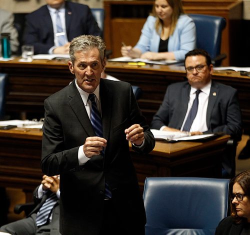 PHIL HOSSACK / WINNIPEG FREE PRESS -  Premier Brian Pallister in Question Period Tuesday afternoon. Larry and Jessica's story. - May 29, 2018