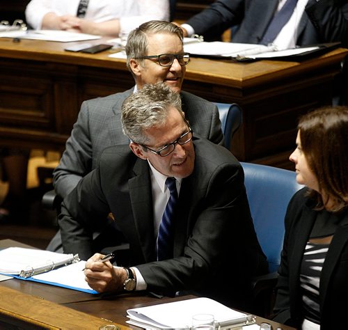 PHIL HOSSACK / WINNIPEG FREE PRESS -  Premier Brian Pallister in Question Period Tuesday afternoon. Larry and Jessica's story. - May 29, 2018