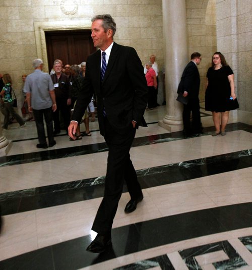 PHIL HOSSACK / WINNIPEG FREE PRESS -  Premier Brian Pallister walks out of Question Period Tuesday afternoon. Larry and Jessica's story. - May 29, 2018