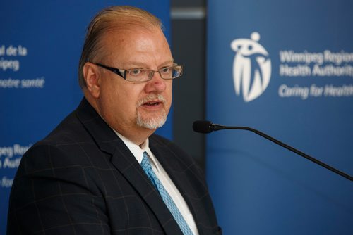 MIKE DEAL / WINNIPEG FREE PRESS
Kelvin Goertzen, Minister of Health, Seniors and Active Living, during the Winnipeg Regional Health Authority (WRHA) announcement of the details for the implementation of the next phase of its health service consolidation.
180531 - Thursday, May 31, 2018.