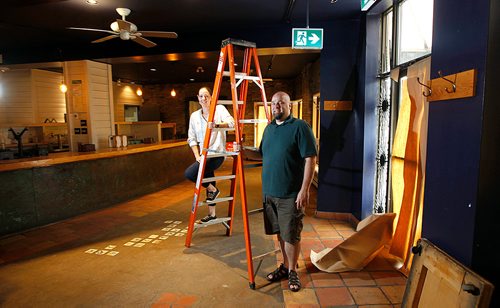 PHIL HOSSACK / WINNIPEG FREE PRESS - Peter and Samantha Vlanos pose in their new Pete's Place location Thursday. See story. The Osborne Village location is set to open soon. - May 31, 2018