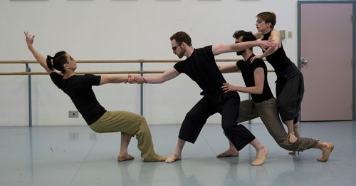 MIKE DEAL / WINNIPEG FREE PRESS
Dancers Yosuke Mino, Liam Caines, Philippe-Alexandre Jacques and Alanna McAdie rehears for the upcoming Q Dance contemporary ballet show which will be at the Gas Station Arts Centre June 7-9.
180601 - Friday, June 01, 2018.
