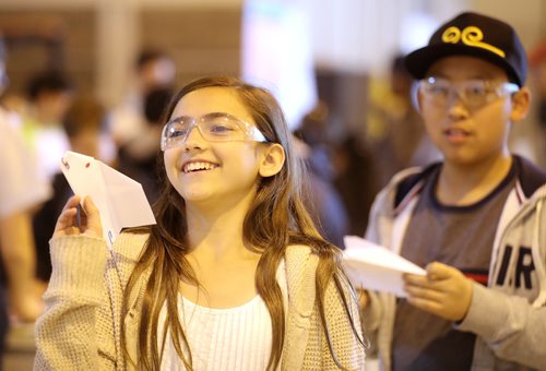 TREVOR HAGAN / WINNIPEG FREE PRESS
Hailey J. and Terry X. grade 6 students from Chancellor School at the RRC Stevenson Campus during aerospace week,  Friday, June 1, 2018.